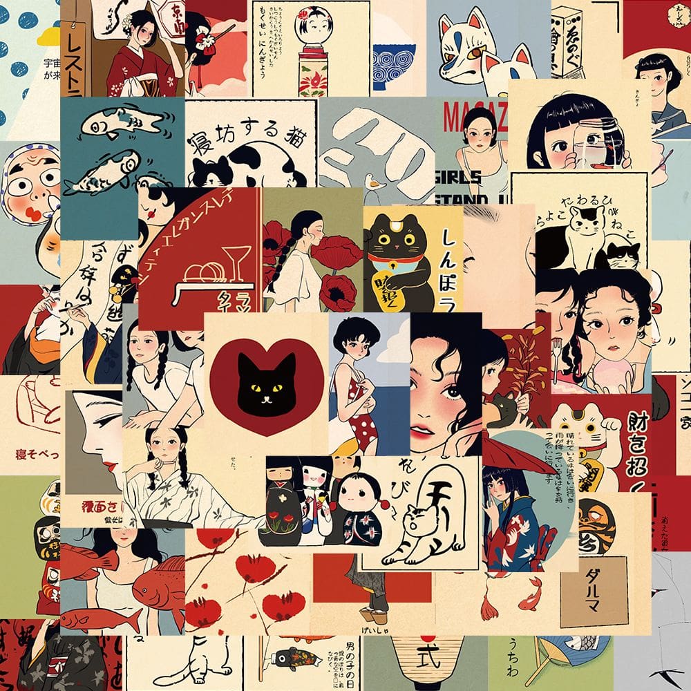 Conjunto de adesivos com tema japonês, 50 peças de vinil para garrafa de água