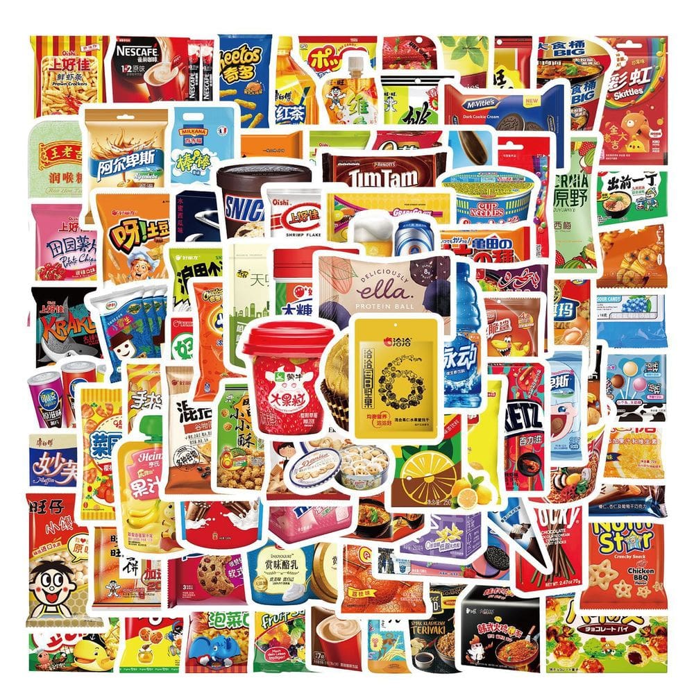 Pacote de adesivos Cartoon Snack and Drink, 90 unidades para projetos de bricolage
