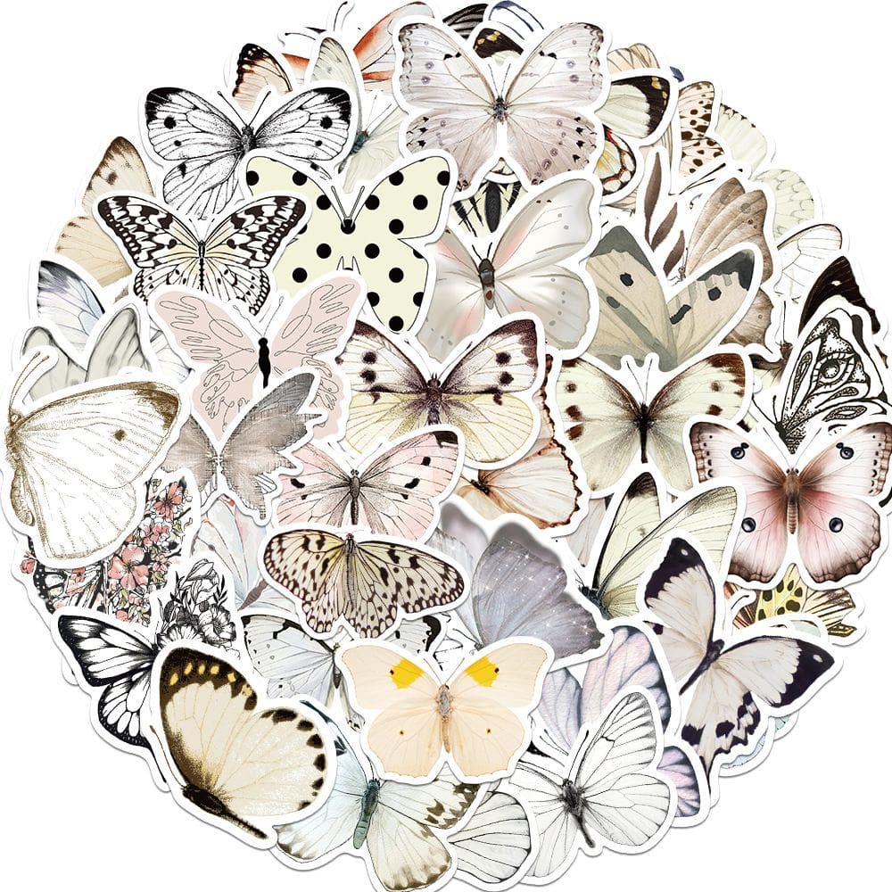 Pacote de adesivos INS Aesthetic Vinyl White Butterfly 50 unidades