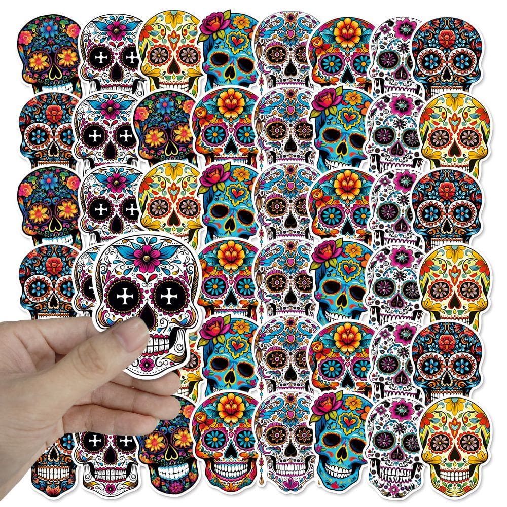 Pacote de adesivos Day of the Dead, 50 unidades coloridas de caveira e flor