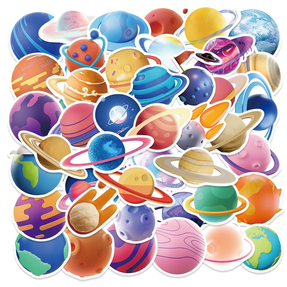 Pacote de adesivos com tema Cartoon Planet, vinil impermeável, 50 unidades