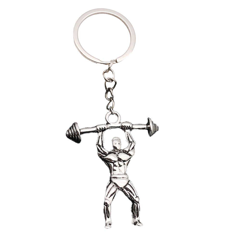 Chaveiro, fisiculturista, levantamento de peso, vintage, tom prateado