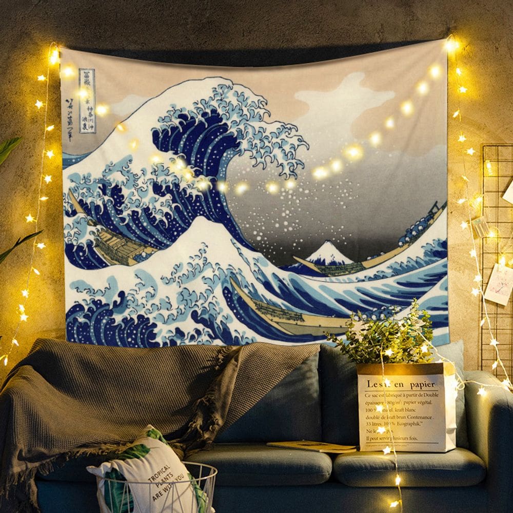 Tapeçaria para pendurar na parede japonesa Kanagawa Wave 150x130cm