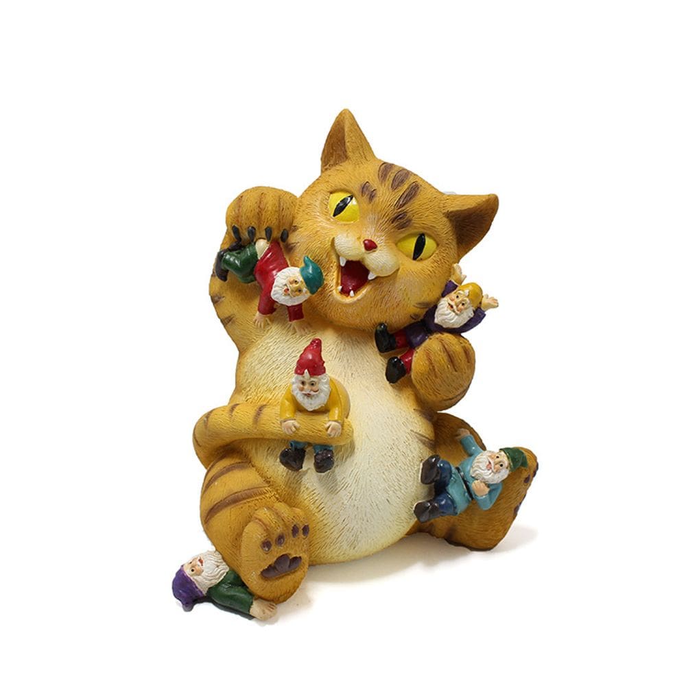 Estátua de jardim: resina criativa de gato e gnomo 14x9x16cm