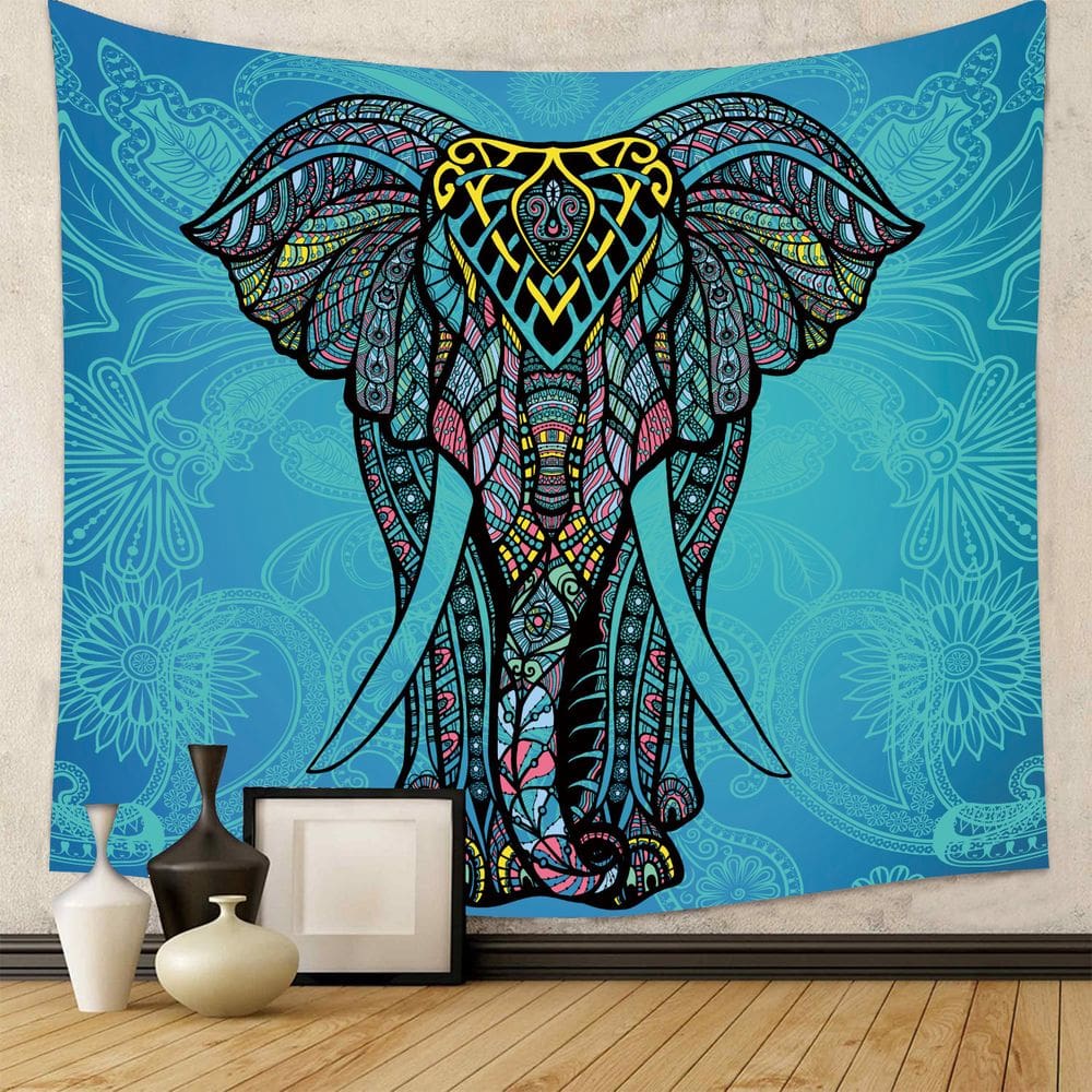 Design de mandala de elefante boêmio pendurado na parede com tapeçaria