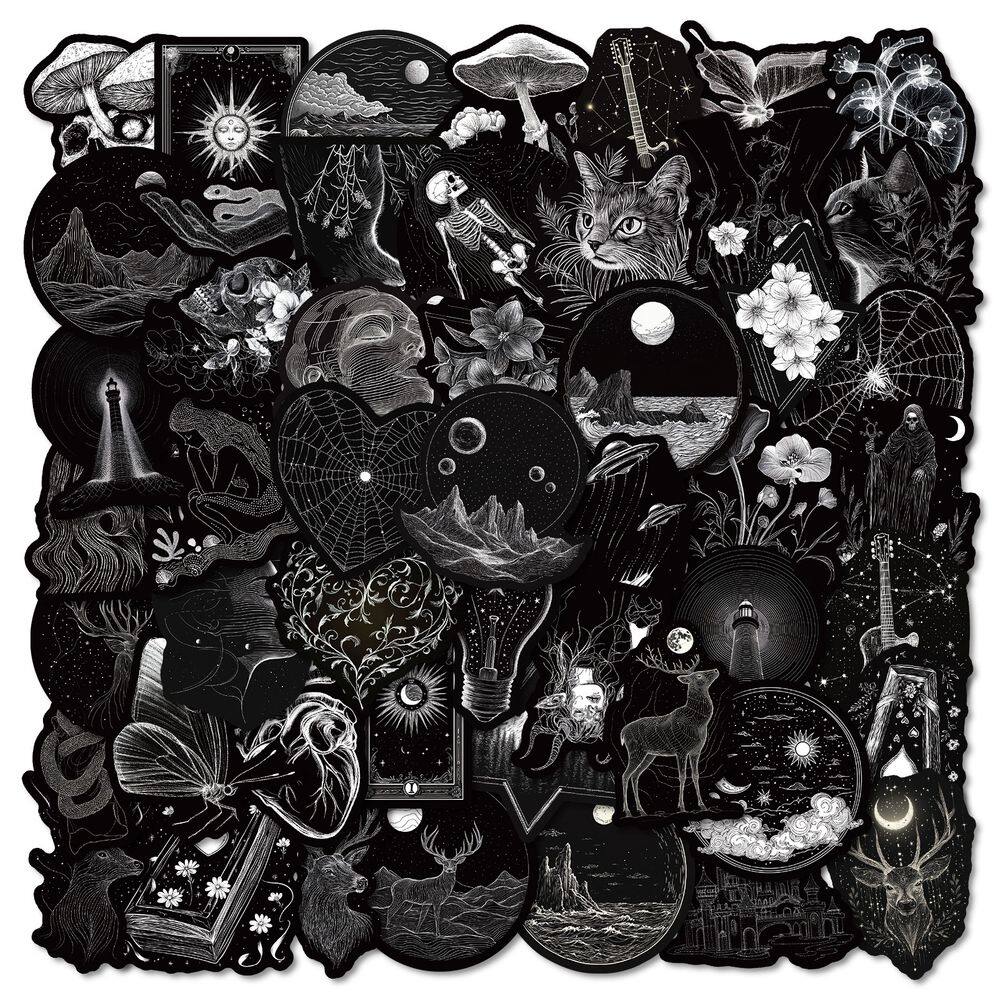 Pacote de adesivos, decalques de vinil preto em estilo gótico, 50 unidades