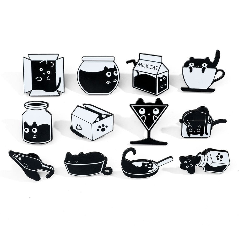 Conjunto de broches Cartoon Black Cat Creative Alloy x11