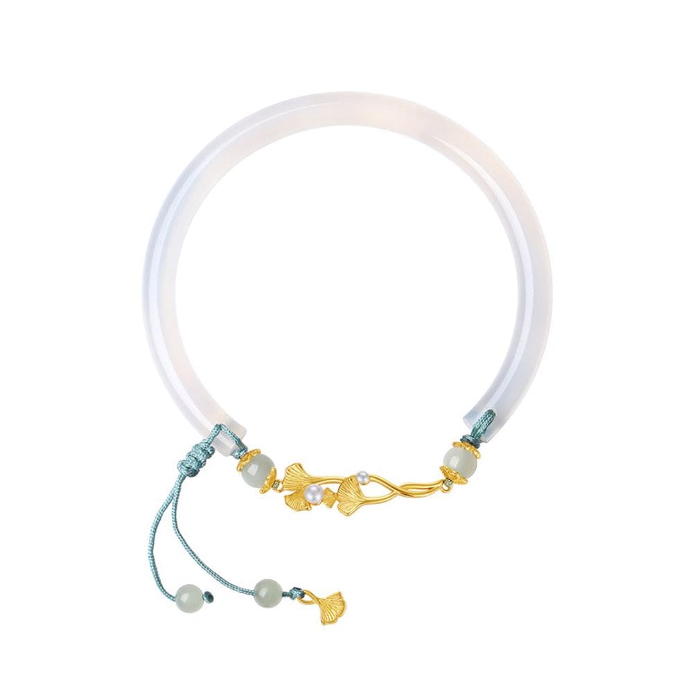 Pulseira de calcedônia branca de estilo chinês para mulheres