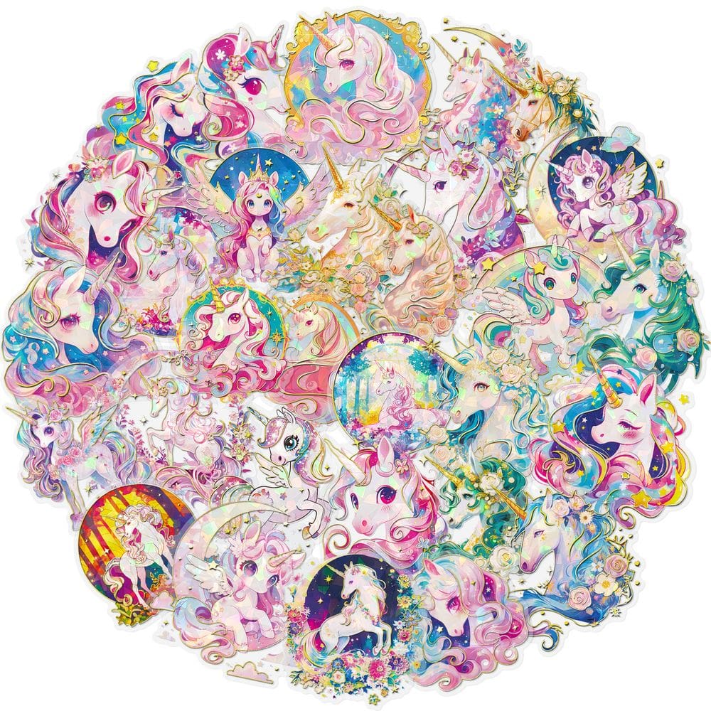 Pacote de adesivos Holographic Unicorn, 30 unidades Dreamy Fantasy Vin