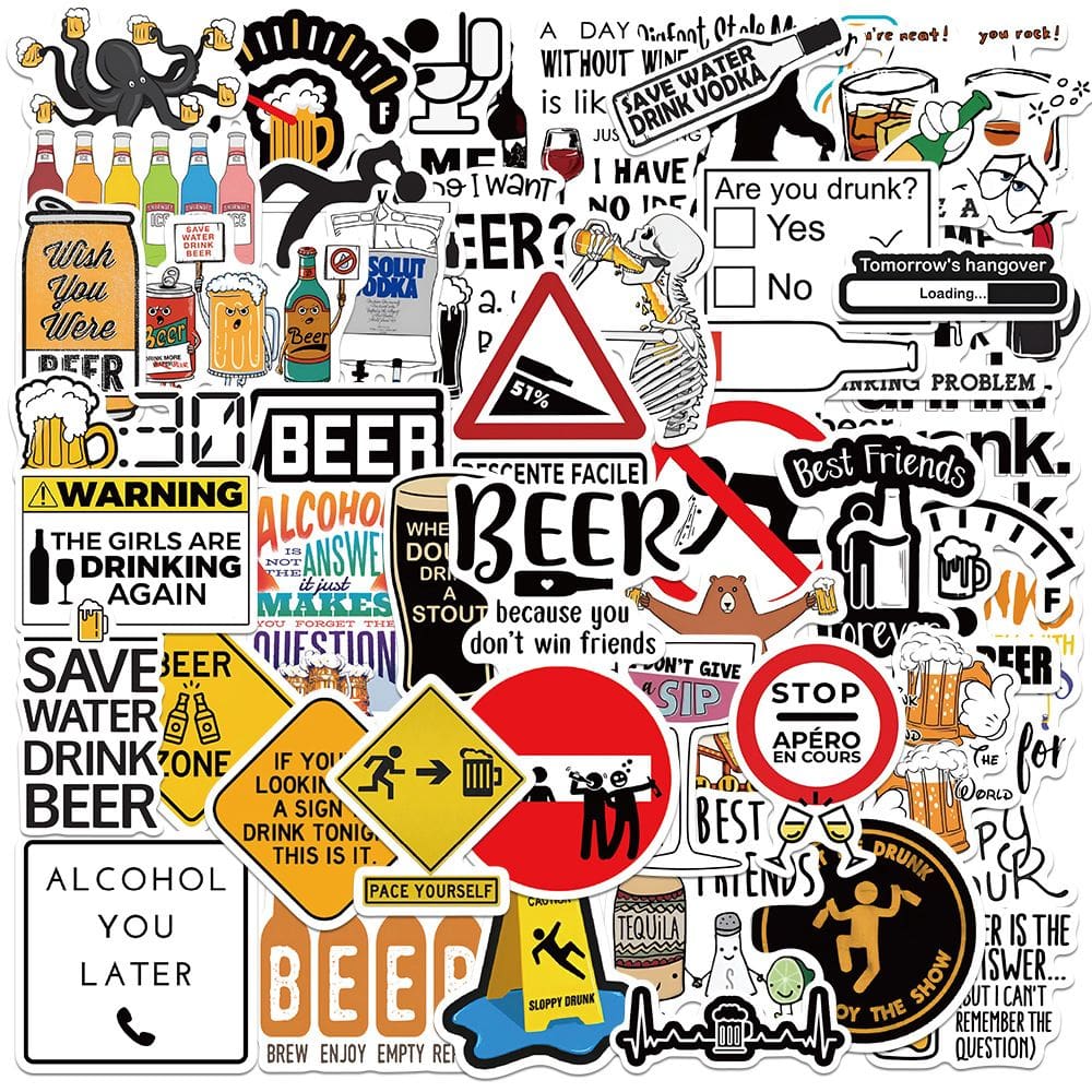 Decalques de vinil, adesivos engraçados de álcool, impermeáveis, 50 unidades