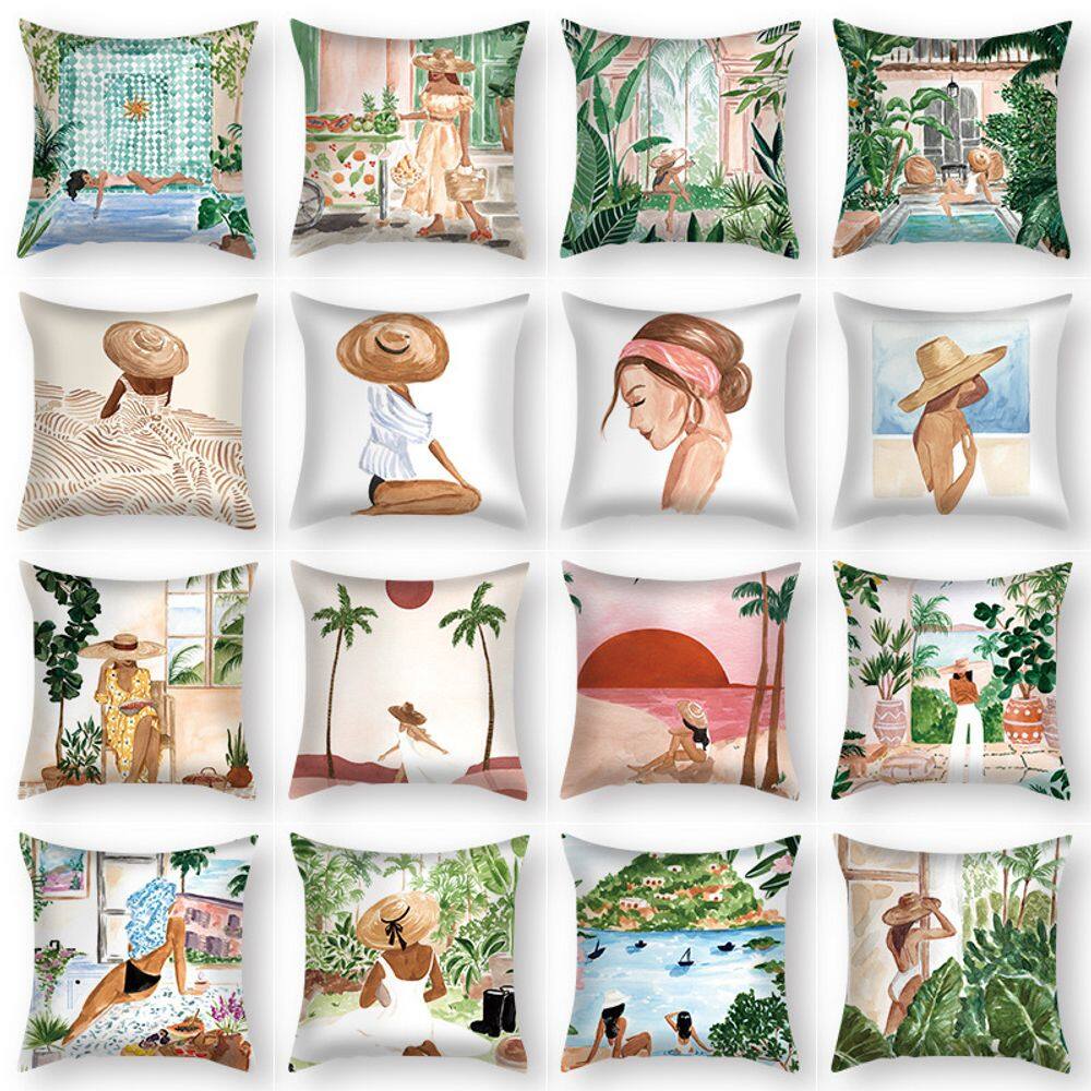 Conjunto de capas de almofada Boho Summer Watercolor 45x45cm Conjunto de 16
