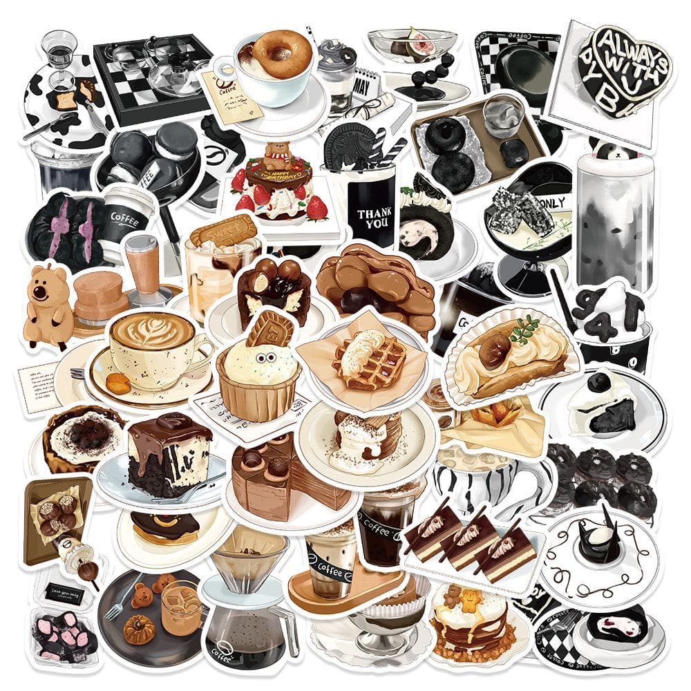 Pacote de adesivos, chá da tarde, sobremesa, 50 unidades de vinil impermeável
