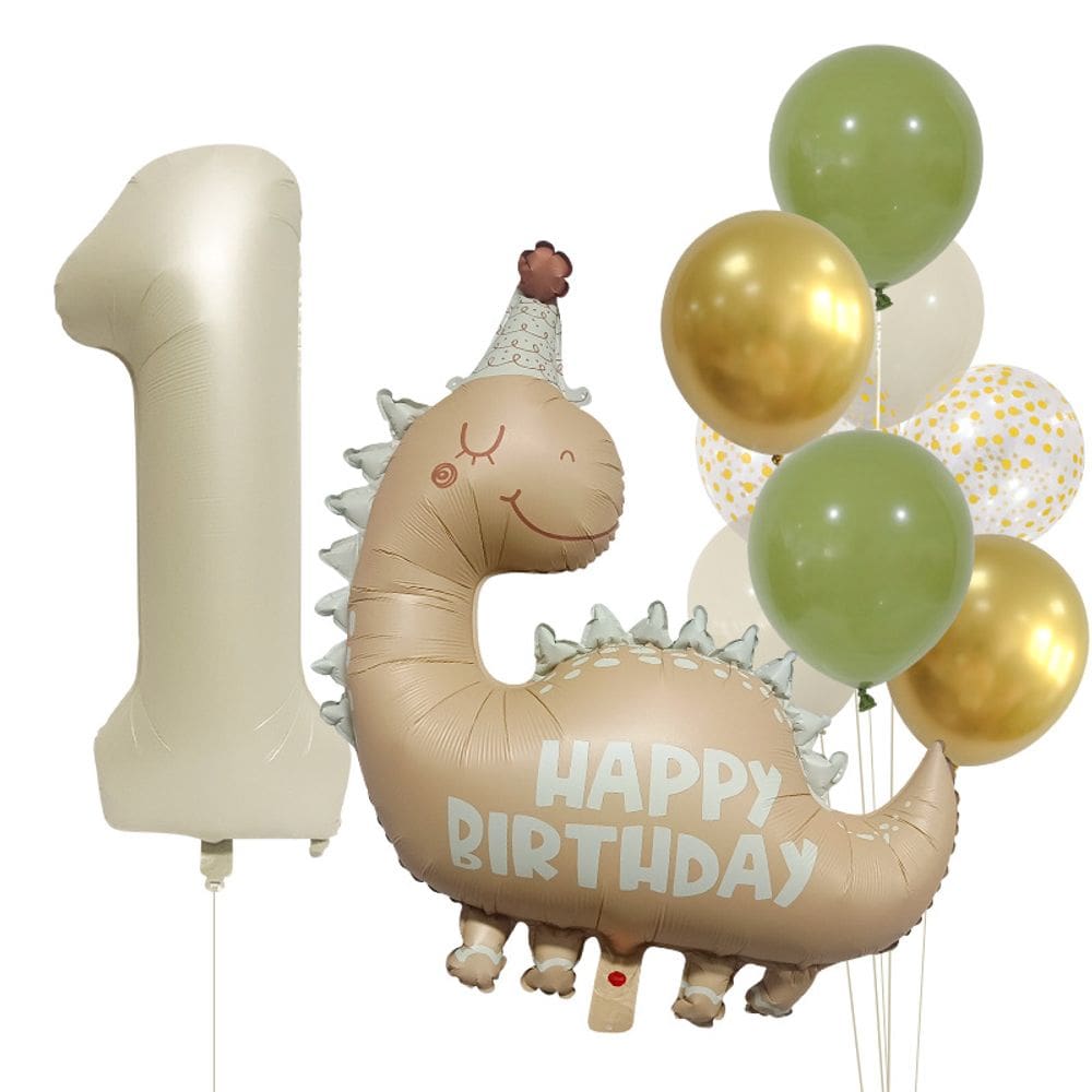 Conjunto de balões Vintage Matte Caramel Dinosaur, 1º aniversário x10