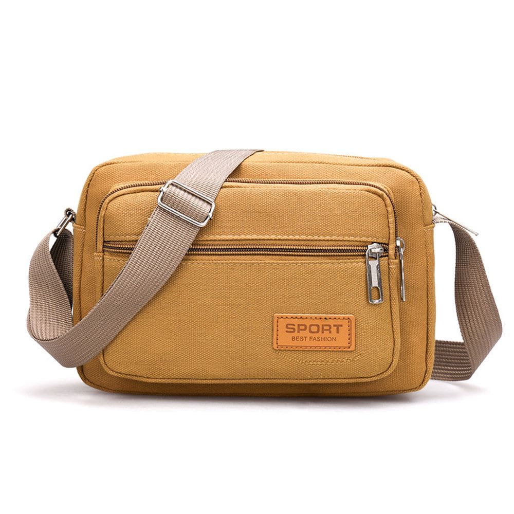 Bolsa Messenger de lona para homens, ombro com vários bolsos 25x7x17cm