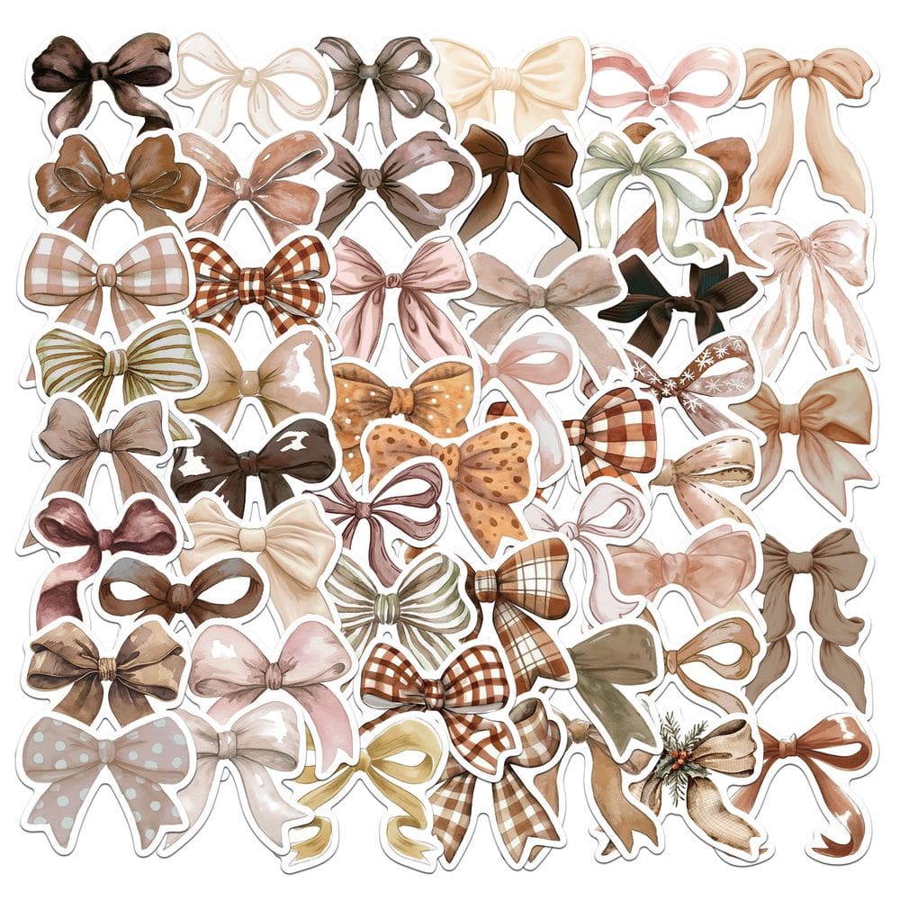 Pacote de adesivos Coquette Aesthetic Ribbon Bow Brown 50 unidades