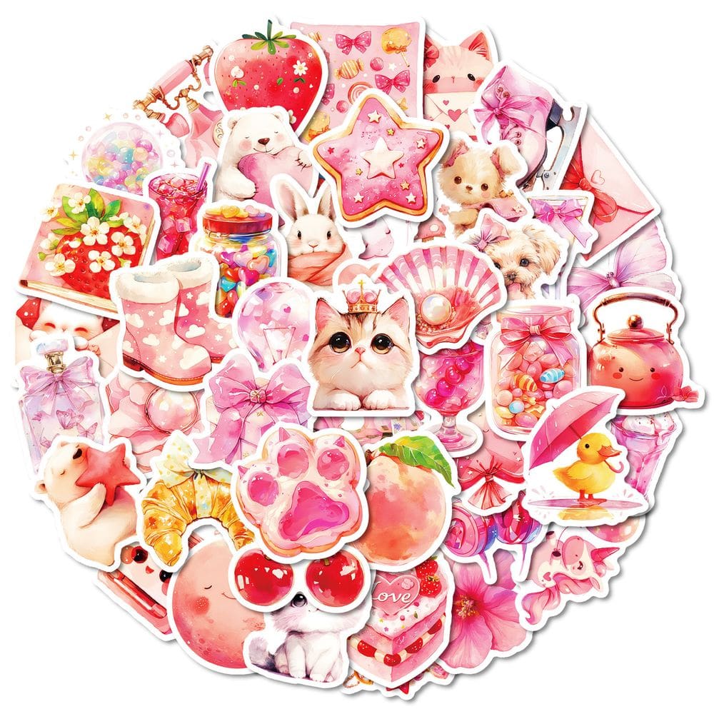 Pacote de adesivos com tema rosa, 50 peças de vinil fofo à prova d`água