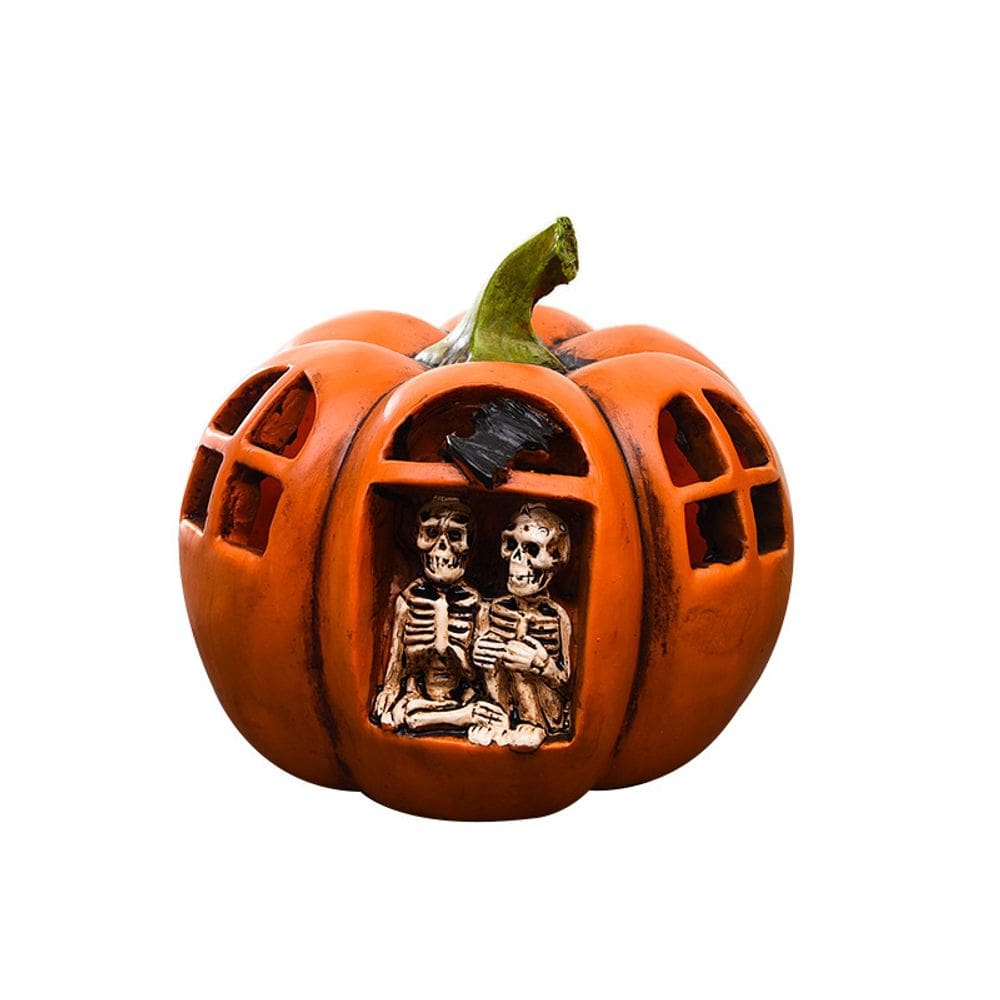 Decoração de jardim Halloween Skeleton Pumpkin House Statue Resin