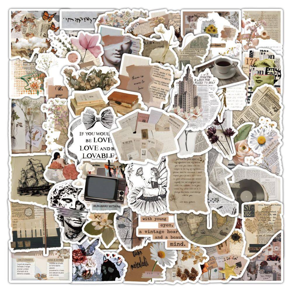 Pacote de adesivos estilo jornal, 60 unidades Aesthetic Retro INS