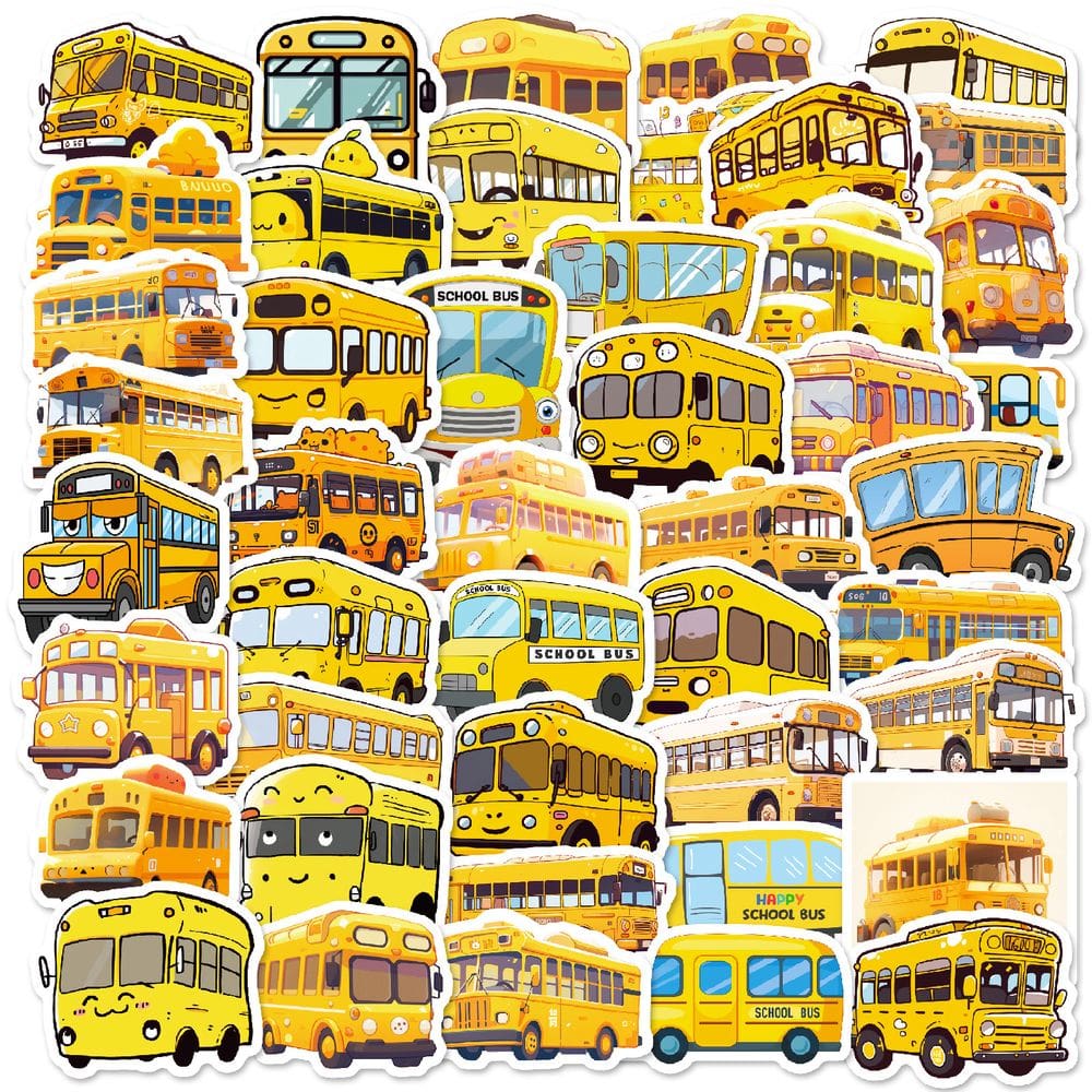 Adesivos Yellow Cartoon School Bus 50 unidades para crianças