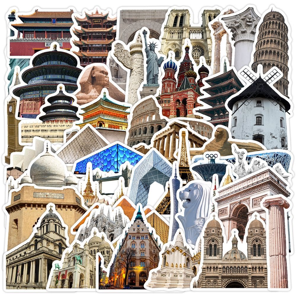 Pacote de adesivos Landmark Building 50 unidades World Architecture