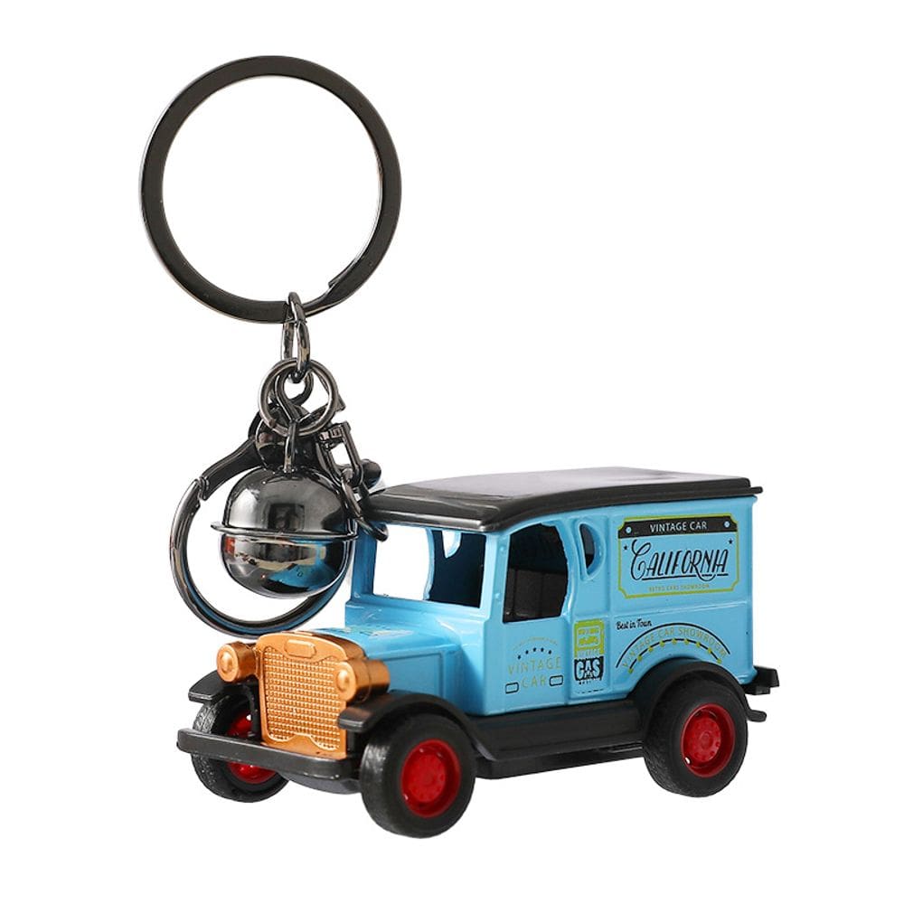 Chaveiro de brinquedo retrô de carro vintage modelo azul com Califórnia