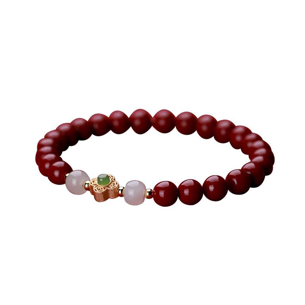 Pulseira Cinnabar com incrustação de jade e símbolo do zodíaco dragão