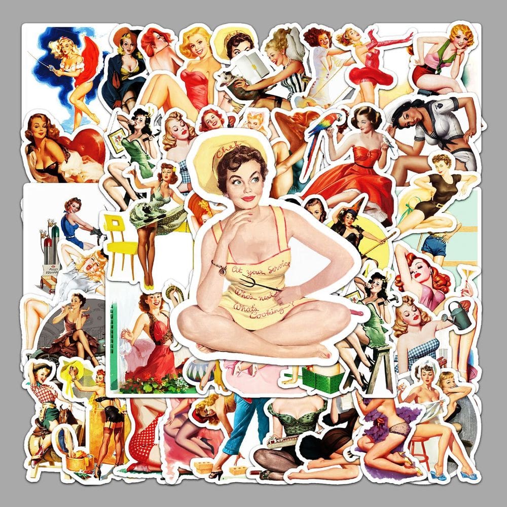 Pacote de adesivos Retro Poster Girl Vintage Pin-Up Women x50