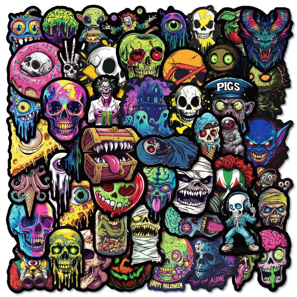 Pacote de adesivos Colorful Skull Horror Graffiti Vinyl 50 unidades