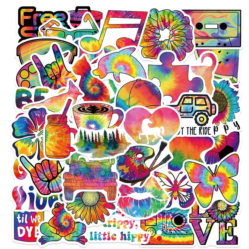 Adesivos Tie Dye Rainbow Graffiti, vinil impermeável, 50 unidades