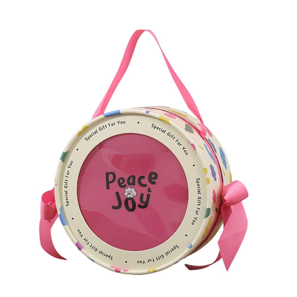 Caixa de presente redonda com fita rosa 25x13 cm Colorful Peace