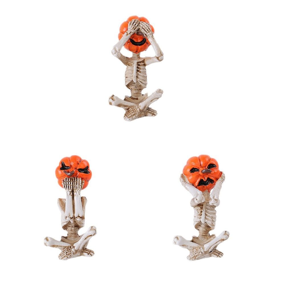 Escultura de cabeça de abóbora com esqueleto de Halloween e decoração de jardim