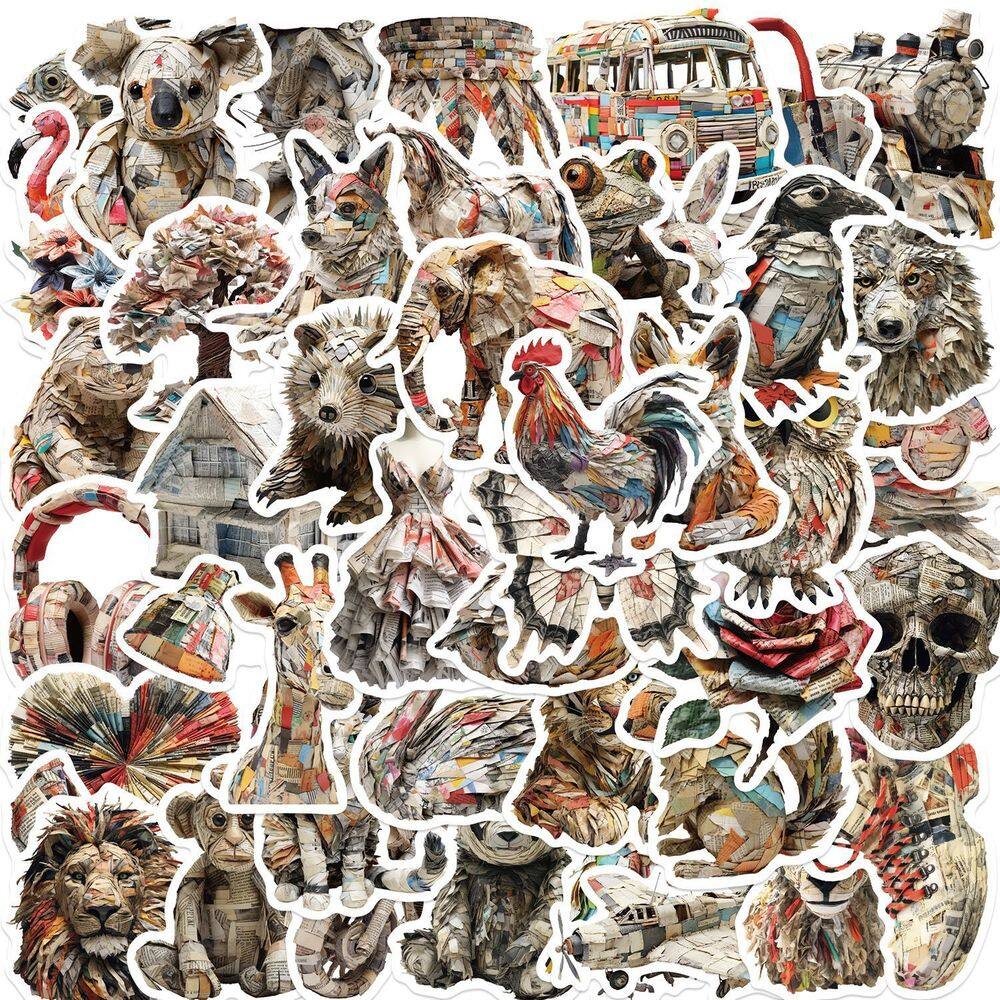 Pacote de adesivos Newspaper Animal 3D Sculpture Style x50