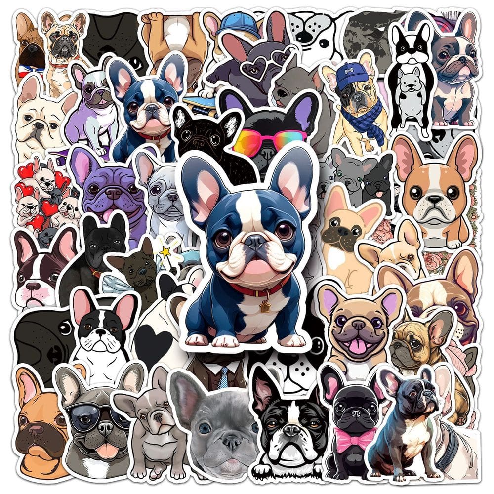Pacote de adesivos French Bulldog, 50 unidades impermeáveis para todas as idades