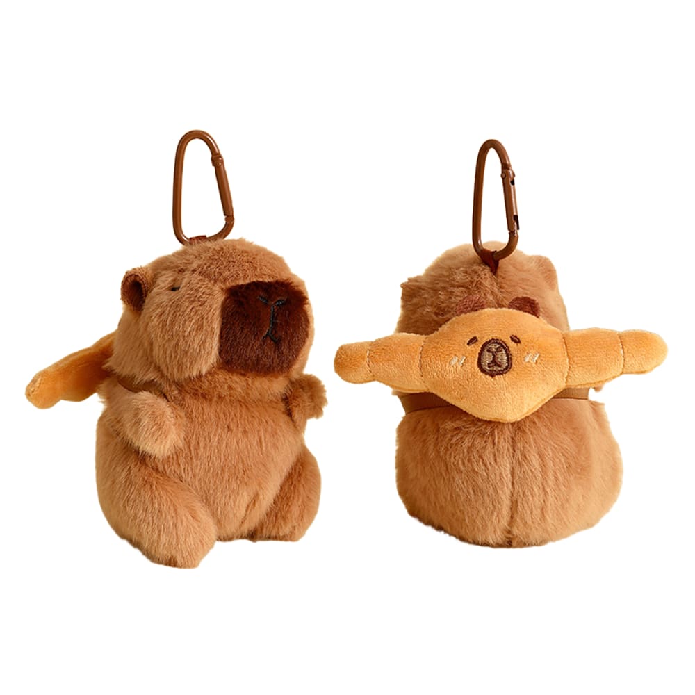 Chaveiro de pelúcia fofo de capivara macio para animais com croissant
