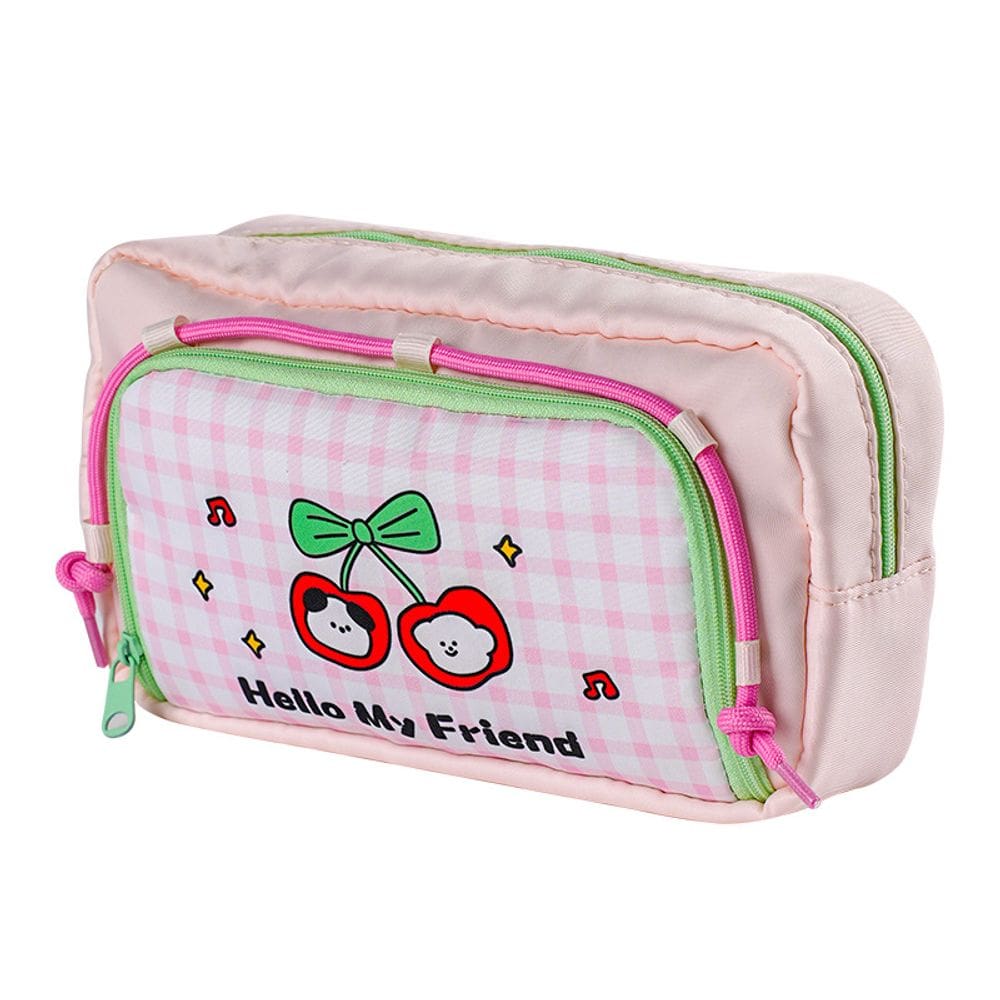 Estojo de lápis Cute Cherry & Dog Design em tela cor de dopamina