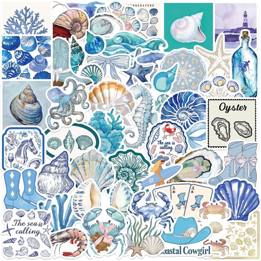 Adesivos Blue Ocean Aesthetic Sea Life Decalques impermeáveis x50