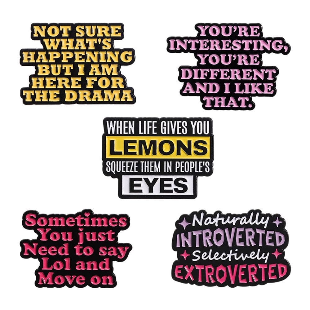 Brooch Pins Set Creative Quote, Letras motivacionais