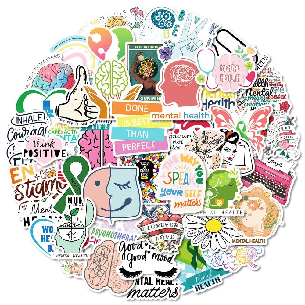 Pacote de adesivos Mental Health, 100 unidades, citação inspiradora