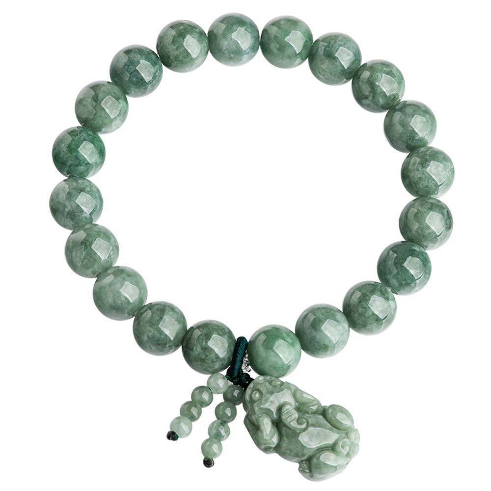Pulseira de miçangas naturais de jadeíta de grau A de 10 mm com jade pi 38g