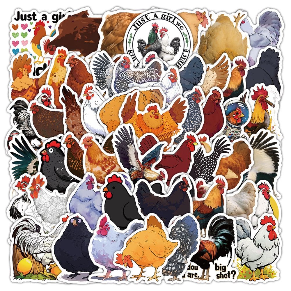 Adesivos Funny Chicken Cartoon, vinil impermeável, 50 unidades