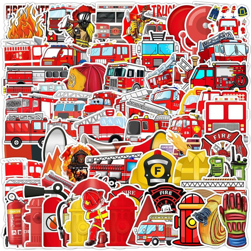 Pacote de adesivos com tema de bombeiro, vinil impermeável, 50 unidades