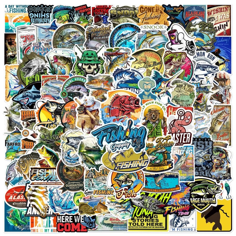 Pacote de adesivos para pesca, 100 unidades de decalques de vinil, garrafa de água