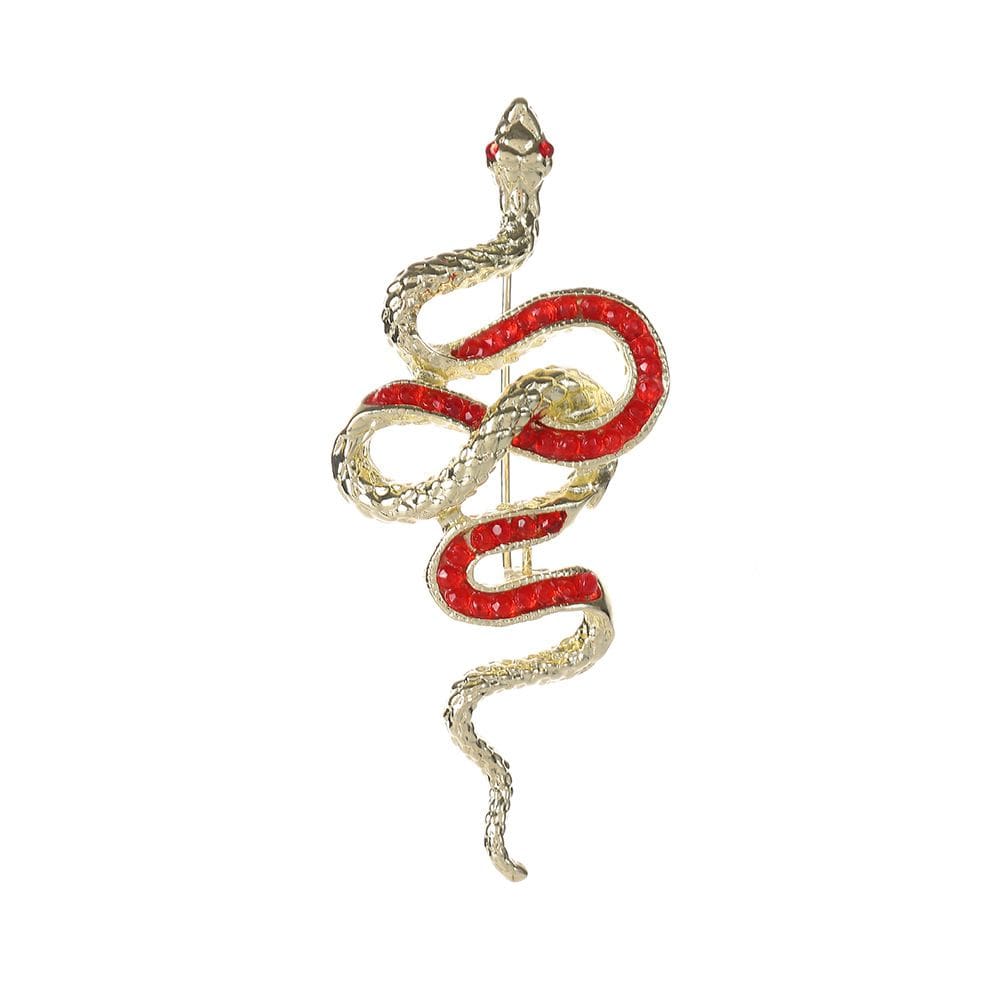 Broche Red Snake com incrustação de cristal em liga dourada