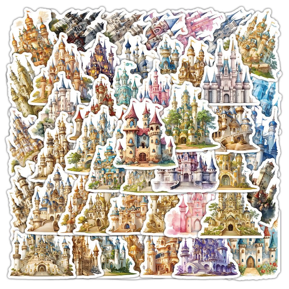 Pacote de adesivos Cartoon Castle Fantasy Palace 50 unidades