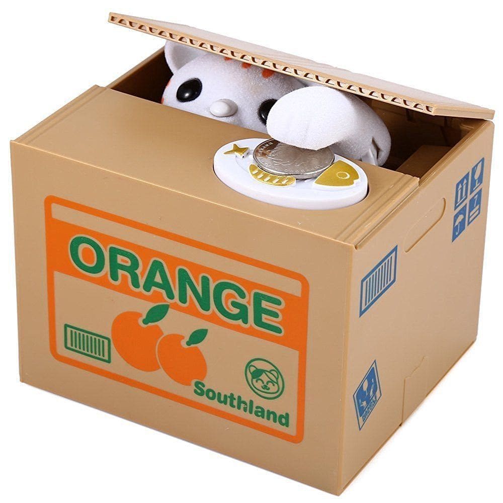 Coin Bank Cartoon Cat roubando dinheiro automaticamente para crianças