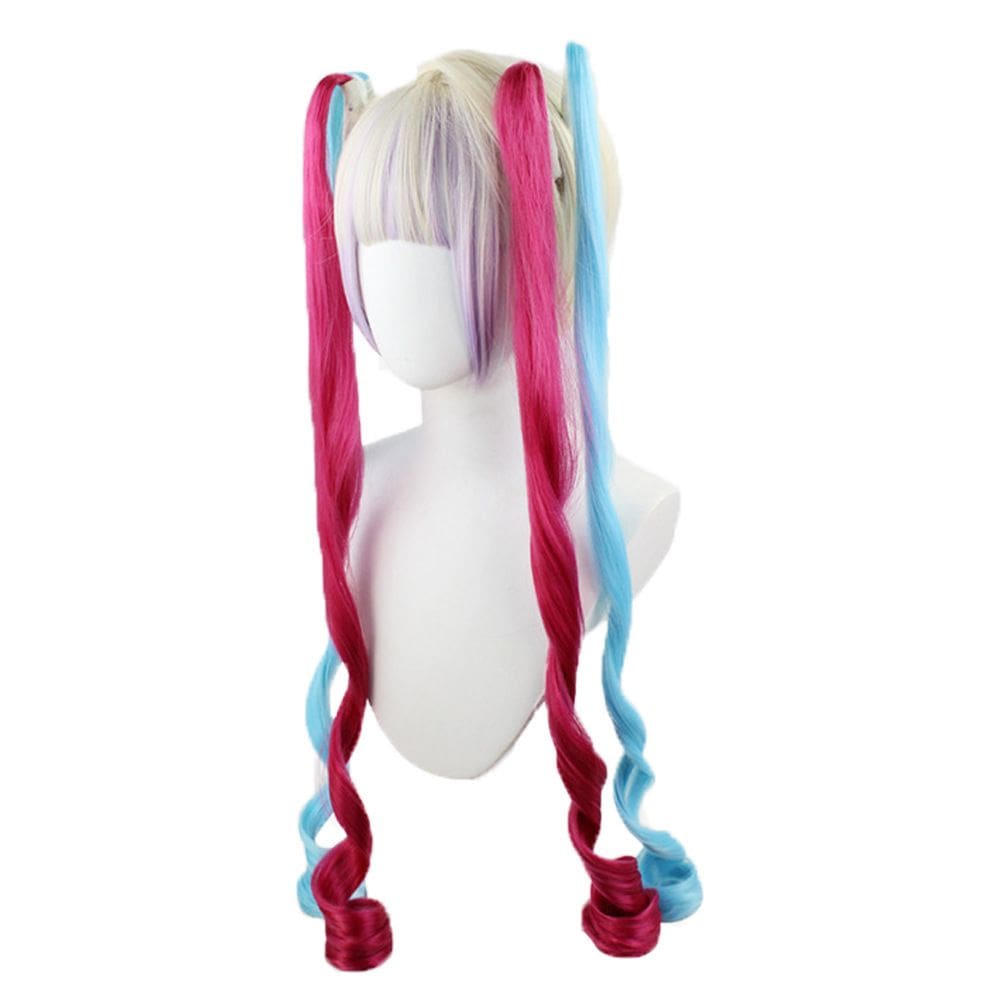 Peruca de cosplay de anime genérica com 120 cm de comprimento, rabos de cavalo gêmeos rosa e azul