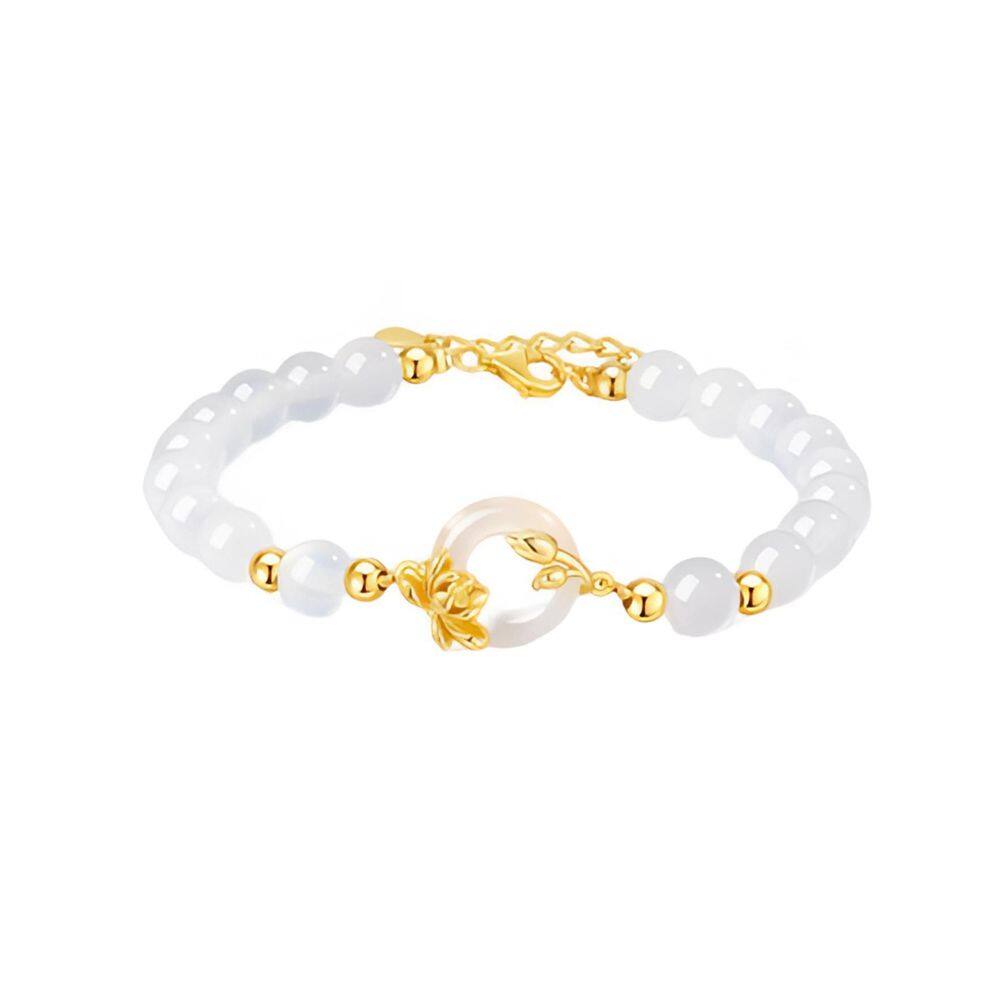 Pulseira de jade com pingente de fivela de paz para mulheres de 15,6 cm