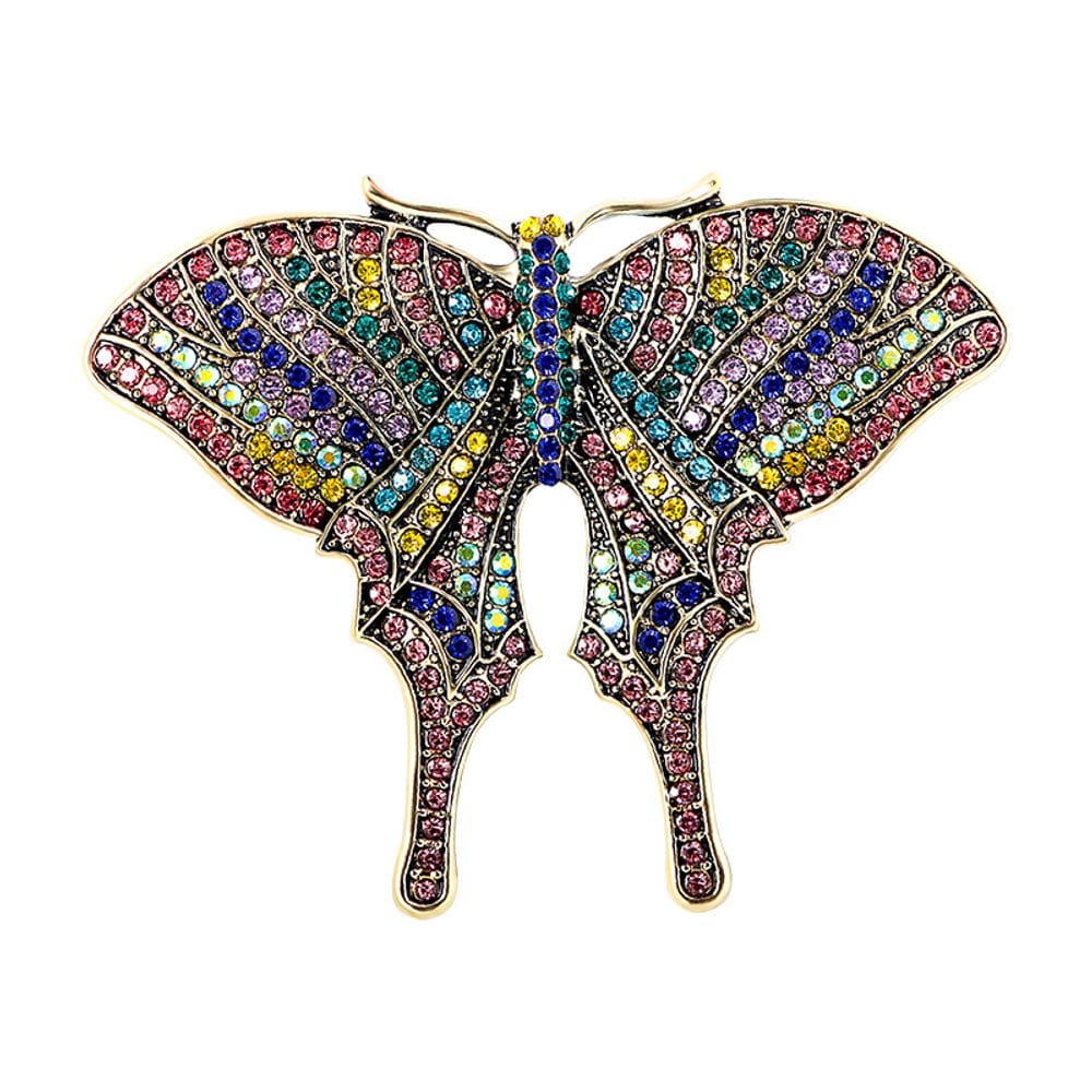 Broche Vintage Butterfly com strass multicoloridos
