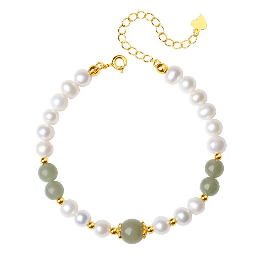 Pulseira Freshwater Pearl e Hetian Jade em prata 925 feminina