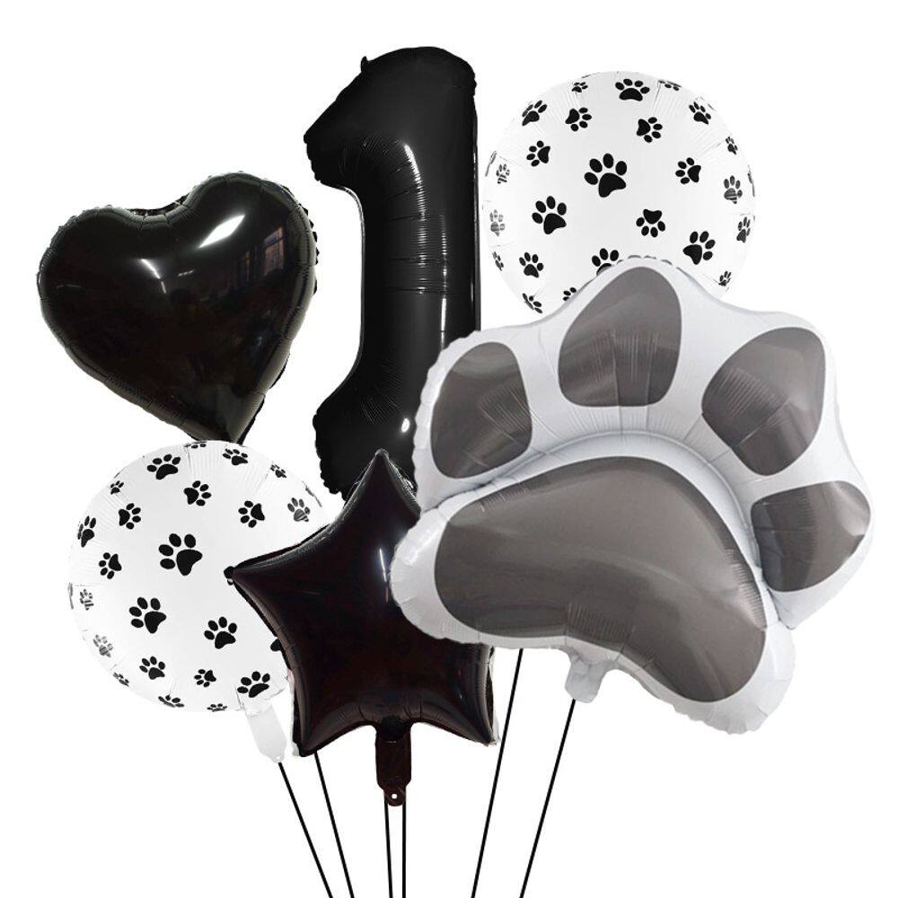 Conjunto de balões metalizados Cartoon Black Dog Paw, festa de 1º aniversário